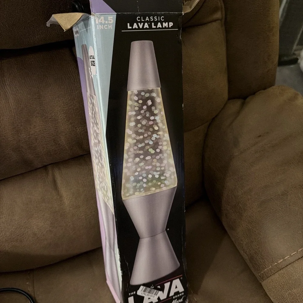 Original LAVA Lamp Silver Base Multi Glitter Swirl Motion 14.5